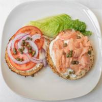 Lox Bagel  · Cream cheese, tomatoes, onions, and capers.