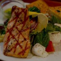 Fresh Grilled Wild Salmon Salad · With Buffalo Mozzarella.