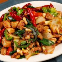 Hunan Peanut Chicken · Tender seasoned diced chicken and roasted peanuts dry sauteed with roasted red hot chili, ga...