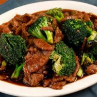 Broccoli Beef · Sliced tender beef with a mixture of fresh broccoli flowerets quickly stir-fried in our hous...