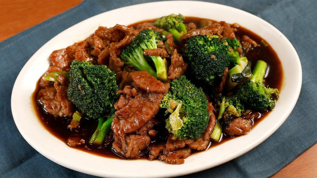 Broccoli Beef · Sliced tender beef with a mixture of fresh broccoli flowerets quickly stir-fried in our house sauce.