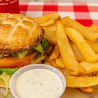 Cheese Burger · Served with mayo, mustard, lettuce, tomato and onion.