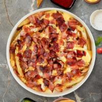 Bacon Loaded Fries · Bacon, tomatoes, onions, melted cheese, and jalapenos topped on Idaho potato fries.