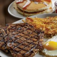 T-Bone* & Eggs* · Satisfy your hunger with our tender and juicy 16oz T-bone steak*. Served with two farm-fresh...