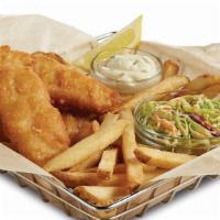 Fish & Chips · The best of the Northwest! Hand-cut, beer-battered cod fillets lightly fried and crispy. Ser...