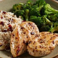 Lemon Chicken · Two lemon-pepper chicken breasts grilled to perfection. Served with choice of two sides.