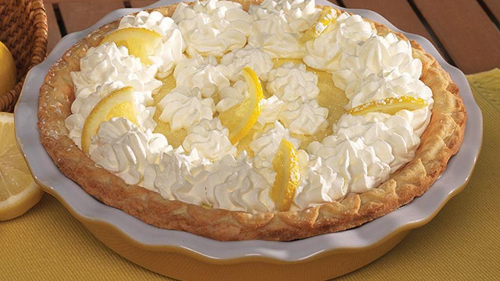 Whole Sour Cream Lemon Pie · Smooth and bright, the vibrant lemon zest custard and real sour cream blend together perfectly in this flavor-packed pie. Topped with Shari’s dairy whipped cream, this award-winning pie attributes it’s goodness to fresh and real ingredients.  Due to limited quantities, only 2 per order, please.
