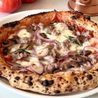 Pizza Salsiccia · Mozzarella, Italian sausage, mushroom, onion
