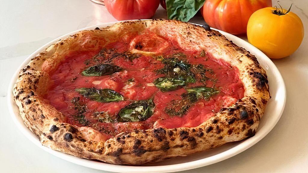 Pizza Marinara · San Marzano tomato sauce, oregano, basil extra virgin olive oil (vegan)