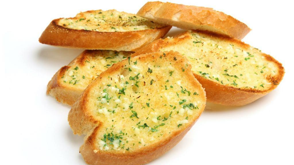 Garlic Bread · Italian bread topped off with extra virgin olive oil, garlic, olive oil, and parmesan cheese.