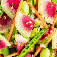 Snap Pea Edamame · with Watermelon Radish, Carrots, & Sesame Vinaigrette