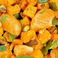 Sweet Potato, Mandarin & Pistachio · Roasted Sweet Potato, Baby Spinach, Mandarin Orange, Toasted Pistachio, Pistachio Vinaigrette
