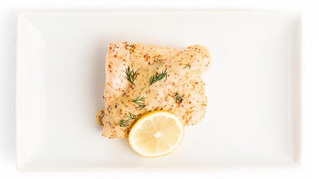 Citrus Poached Salmon · in Whole Grain Mustard Sauce, served cold