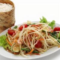 Lao Papaya Salad - Somtum Lao · Does not come with Sticky Rice . Famous Lao-style salad. A bit more funky. Fresh green papay...