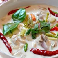 Tom Kha Chicken Coconut Soup · (Gluten-Free) Coconut Soup. Rich and creamy, yet tangy and salty. Made with real Thai coconu...