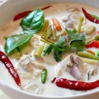 Tom Kha Shrimp Coconut Soup · (Gluten-Free) Coconut Soup. Rich and creamy, yet tangy and salty. Made with real Thai coconu...