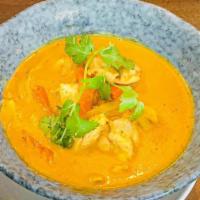 Yellow Curry with Tofu · (Vegan/Gluten-Free) Choice of protein simmered in coconut milk, yellow curry, turmeric, pota...
