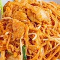 Pad Thai Chicken · Wok-fried thin rice noodles with egg,. ground peanuts, and fresh bean. sprouts in tamarind s...