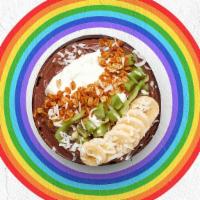 Third Eye Acai Bowl · Acai bowl topped with  granola, bananas, kiwi, greek yogurt, and shredded coconut.