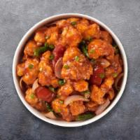 Gobi Or Go Home Manchurian · (Vegan) Cauliflower stir fried with a special Indo-Chinese Manchurian sauce and spices.