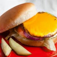 Cheeseburger · Grilled or fried patty with cheese on a bun.