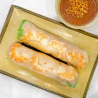 Goi Cuon (2 Pcs) · Spring roll.  pork and shrimp wrap with rice pepper, with peanut sauce.
