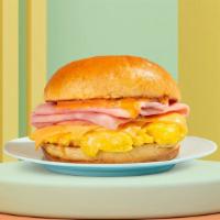 Ham, Egg and Cheese Sandwich · Eggs with savory ham and melted cheese.