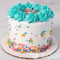 Confetti Froyo Mini Cake – Teal · Cue the Confetti! Not only is this cake covered in delicious sprinkles but the inside is a p...