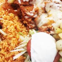 Chilaquiles (Verdes O Rojos) · Cut tortilla mixed with eggs, onions and choice of green or red sauce topped with melted che...