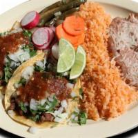 #2 Two Tacos Combo Plate · Served with rice and beans