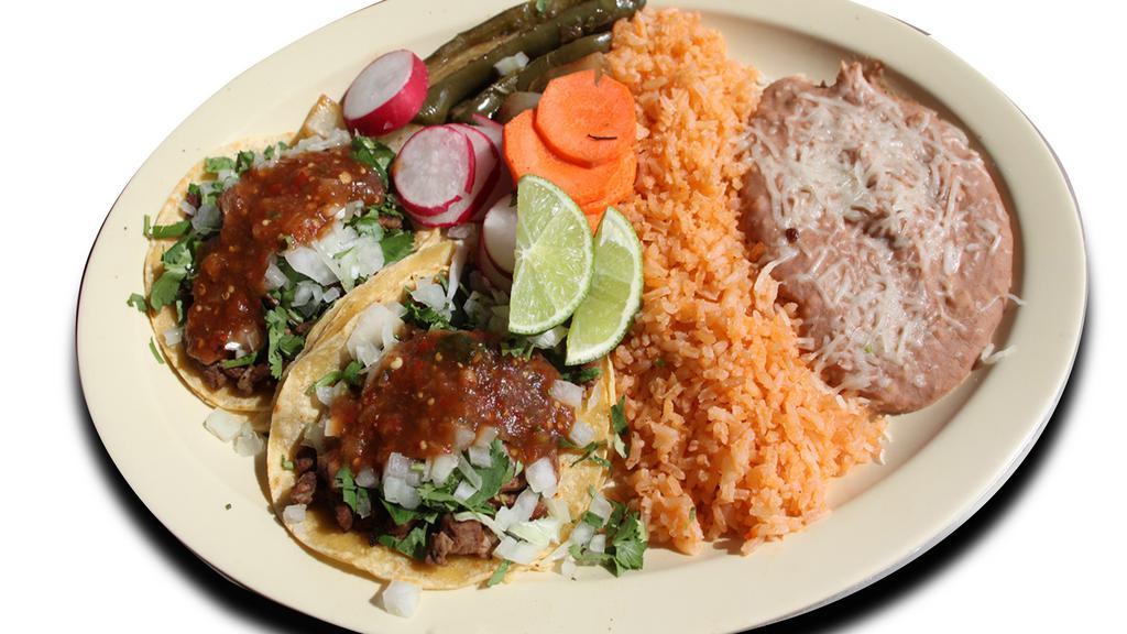 #2 Two Tacos Combo Plate · Served with rice and beans