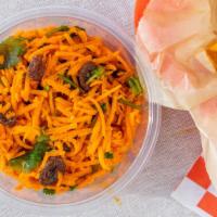 Carrot & Raisin Salad · Cilantro, green onions, creamy curry dressing.