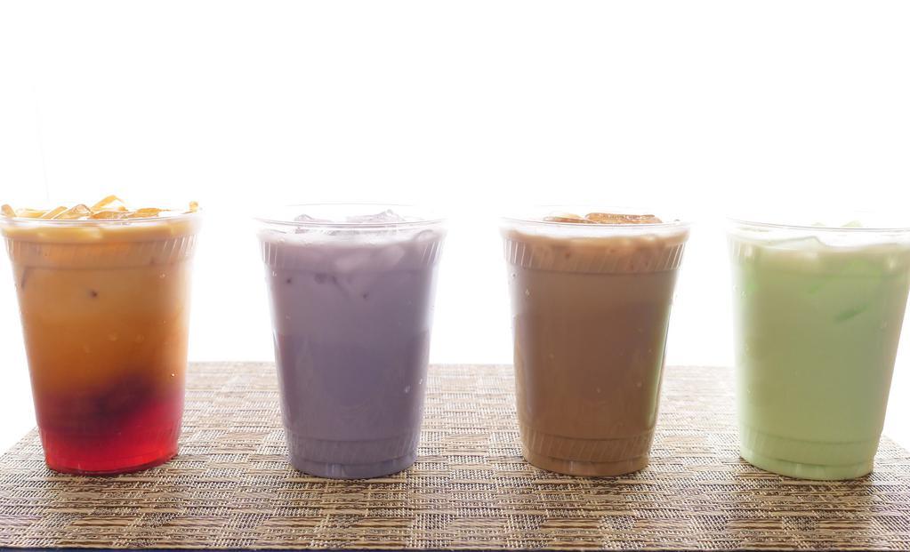 Thai Milk Tea · A strongly flavored black tea and spices with condensed milk makes for a refreshing sweet treat! 16oz. May add boba when available.