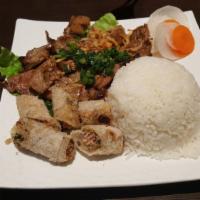 12 - BBQ Pork and Imperial Roll with Rice - 炭燒豬肉春卷飯 - Cơm Thịt Nướng & Chả Giò · 