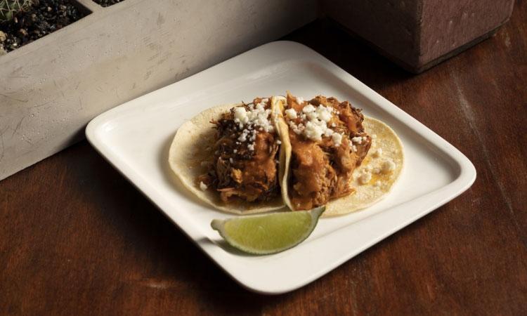 Tinga de Pollo Tacos · Two Braised Chicken Tacos with Chipotle and Onions, Topped with Pequin Salsa and Queso Fresco.  Our Tacos are Served on House-Made Corn Tortillas
