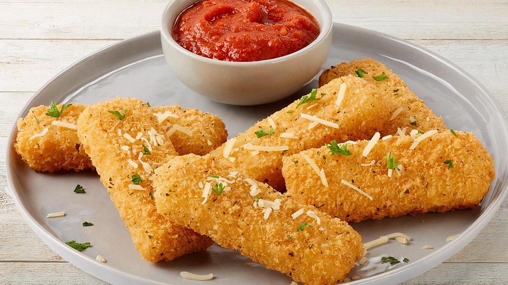 Mozzarella Sticks · 6 sticks of Mozzarella and Asiago cheeses. Sprinkled with Parmesan-Romano. Served with marinara sauce.