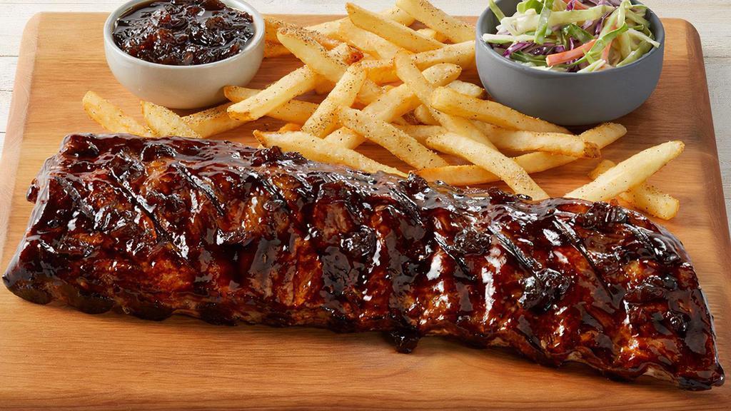 Fridays Big Ribs Whiskey-Glazed · Full-Rack of double-basted pork ribs basted in our Signature Whiskey-Glaze served with seasoned fries & coleslaw.