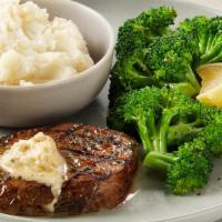 Center-Cut Sirloin · 6 ounces of flavorful center-cut sirloin topped with Parmesan Butter. Served with mashed pot...