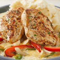 Sizzling Chicken & Cheese · Garlic-marinated chicken breasts served over melted cheese with onions, red & green bell pep...