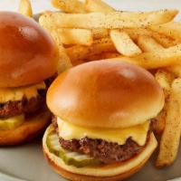 Kid'S Sliders · 2 USDA Choice beef burgers with American Cheese and pickles on soft mini buns Served with ki...
