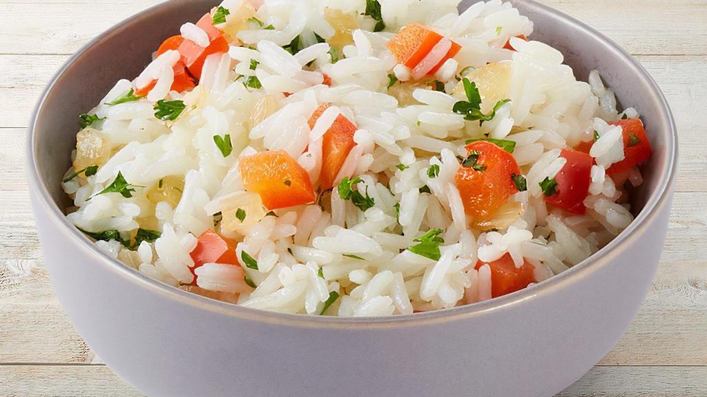 Jasmine Rice Pilaf · Jasmine rice with onions, garlic and diced red peppers