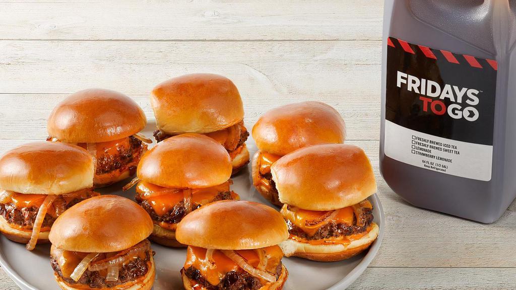 Whiskey Glaze Sliders Party Tray · Beef burgers, Signature Whiskey-Glaze, cheddar, onions, spicy aioli and choice of half-gallon beverage. 8 sliders. Serves 4-6.