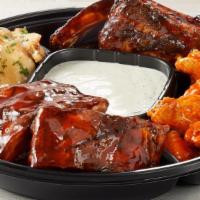The Bones Platter - Small · Whiskey Glazed Ribs, Apple Butter Ribs & Traditional wings with Choice of Sauce