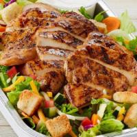 House Salad W/ Chicken Party Tray · Grilled chicken, mixed greens, carrots, red cabbage, tomatoes, red onions, cucumber, mixed c...