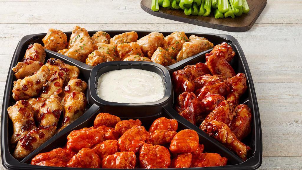 Wings Combo Platter - Large · Traditional wings & Boneless wings with your choice of sauce. All of our platters are made to order. For large orders, you will be prompted to contact the restaurant for your pick up time.
