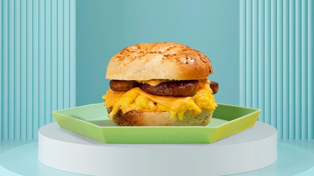 Sausage, Egg And Cheese Bagel · Your choice of bagel, two eggs, sausage and melted cheese.