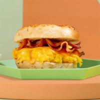 Bacon, Egg And Cheese Bagel · Your choice of bagel, two eggs, crispy bacon and melted cheese.