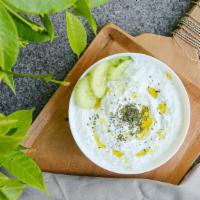 Cucumber Yogurt Dip · Homemade Tzatziki dip with cucumber and lebni yogurt. Contains dairy! (Gluten-free.)