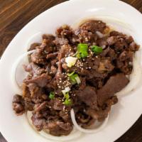 Beef Bulgogi · Thinly sliced rib-eye steak marinated in our Korean bulgogi sauce.