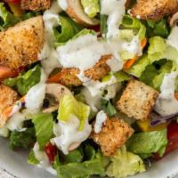 Garden Salad · Locally grown greens, Roma tomatoes, and cucumbers topped with crunchy croutons with a side ...